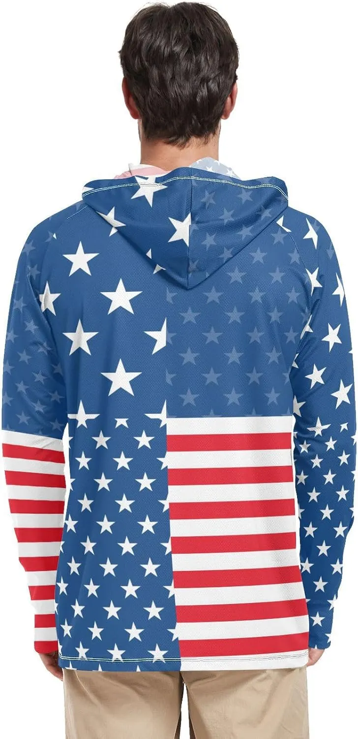 Mens Sun Protection Hoodie Long Sleeve UPF 50   Sun Shirt with Hood Rash Guard UV Shirts Cooling Hoodies American