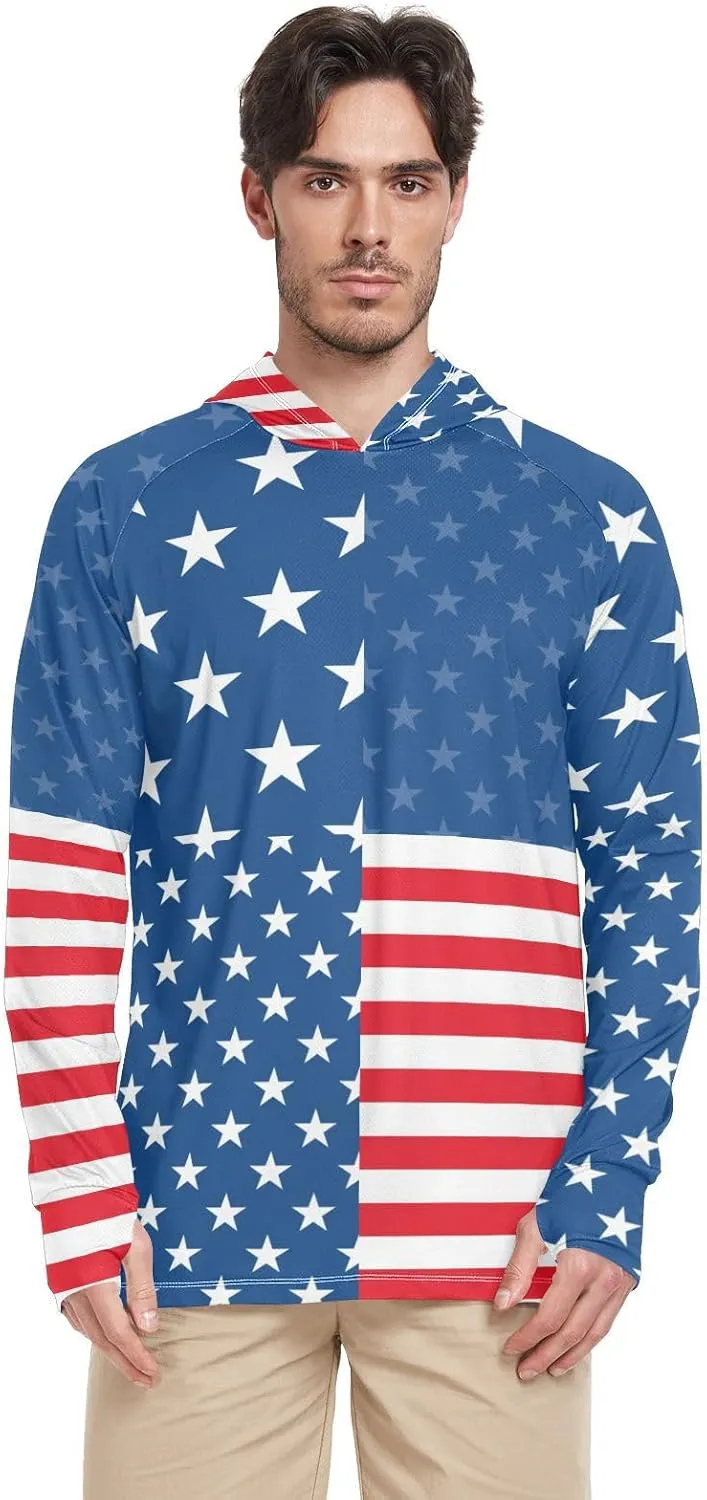 Mens Sun Protection Hoodie Long Sleeve UPF 50   Sun Shirt with Hood Rash Guard UV Shirts Cooling Hoodies American