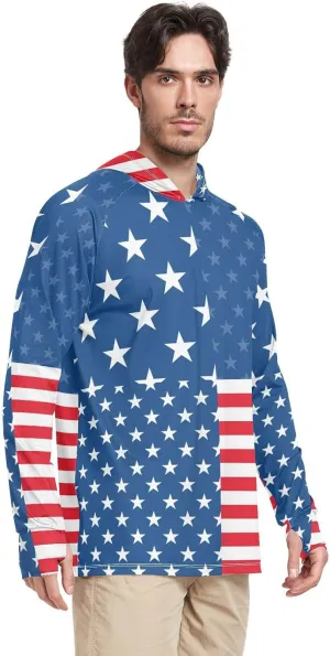 Mens Sun Protection Hoodie Long Sleeve UPF 50   Sun Shirt with Hood Rash Guard UV Shirts Cooling Hoodies American