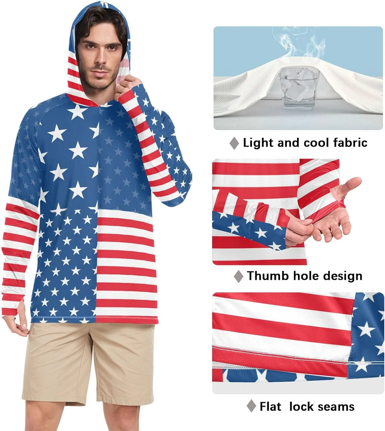 Mens Sun Protection Hoodie Long Sleeve UPF 50   Sun Shirt with Hood Rash Guard UV Shirts Cooling Hoodies American