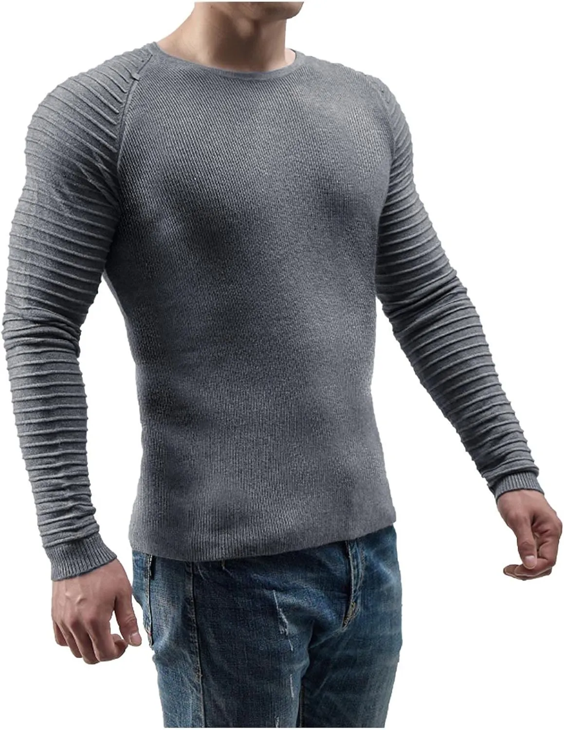 Mens T Shirts Casual Stylish Crew Neck Long Sleeve Muscle Fit Sweater Big and Tall Basic Knitted Solid Work Shirt