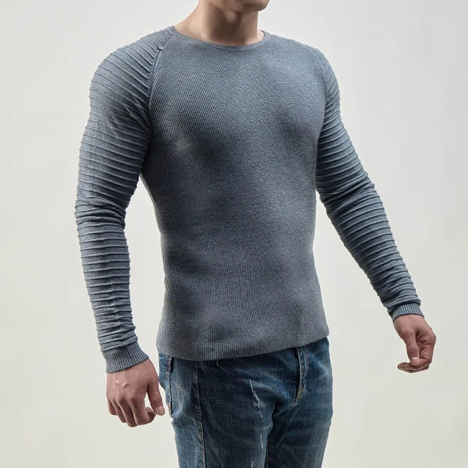 Mens T Shirts Casual Stylish Crew Neck Long Sleeve Muscle Fit Sweater Big and Tall Basic Knitted Solid Work Shirt