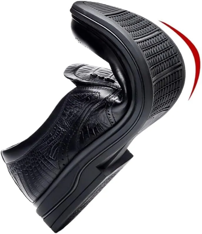Men's Trendy Brogue Wingtip Oxfords Shoes Men's Vintage Crocodile Print Strap Slip On Dress Shoes Heightening Effect Business Casual Shoes