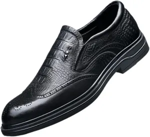 Men's Trendy Brogue Wingtip Oxfords Shoes Men's Vintage Crocodile Print Strap Slip On Dress Shoes Heightening Effect Business Casual Shoes