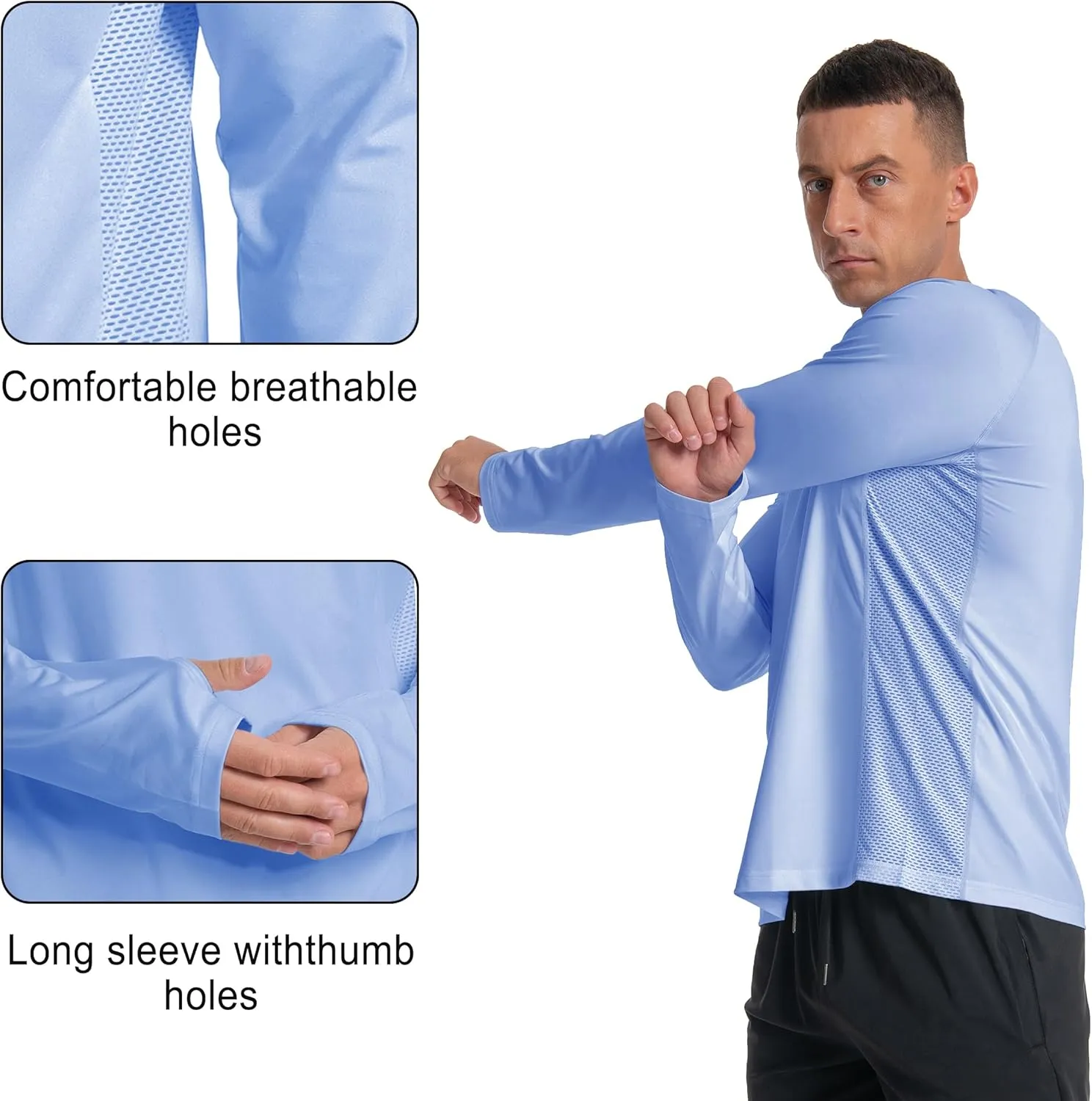 Men's UPF 50  Long Sleeve Loose-Fit Lightweight Sun Protection Fishing Hiking Running UV Shirt Rash Guard