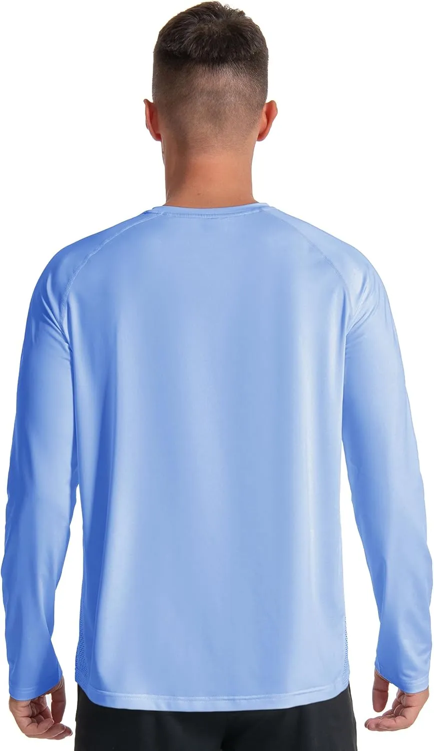 Men's UPF 50  Long Sleeve Loose-Fit Lightweight Sun Protection Fishing Hiking Running UV Shirt Rash Guard