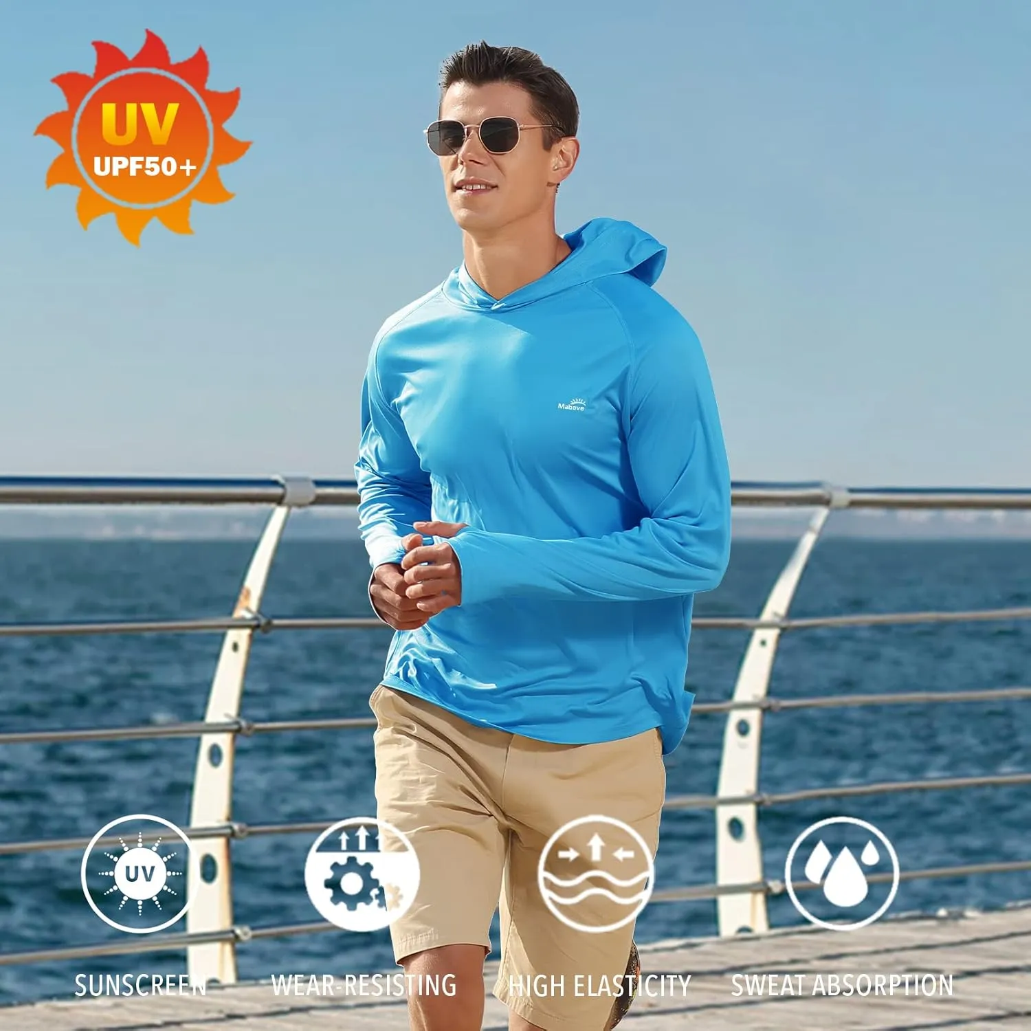Men's UPF 50  Long Sleeve Sun Shirts UV Protection Hoodie Rash Guard Hiking Fishing Swim T Shirt