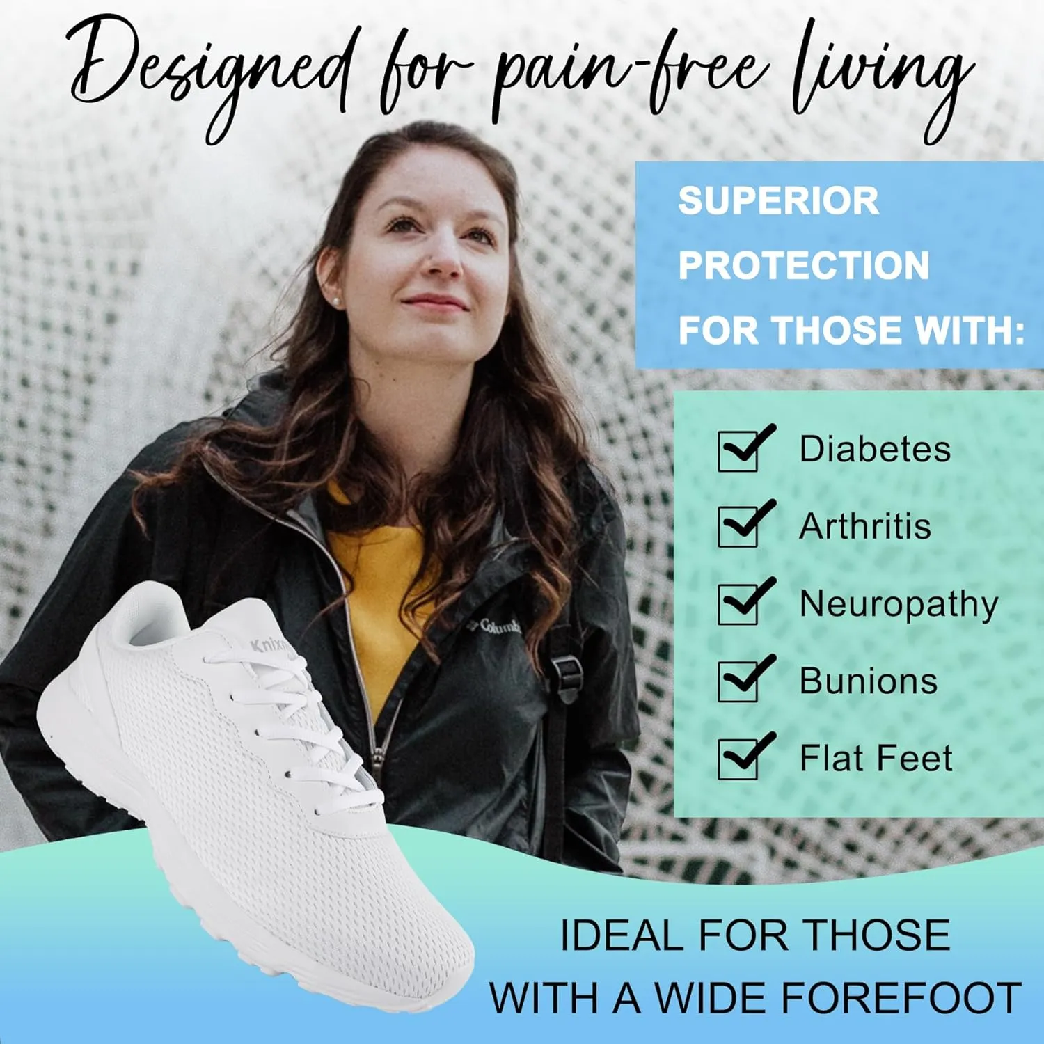 Men’s Wide Shoes for Walking Wide Width Diabetic Shoes Cushioning Road Running Shoes for Flat Feet Arch Fit Heel Pain Relief Black/White