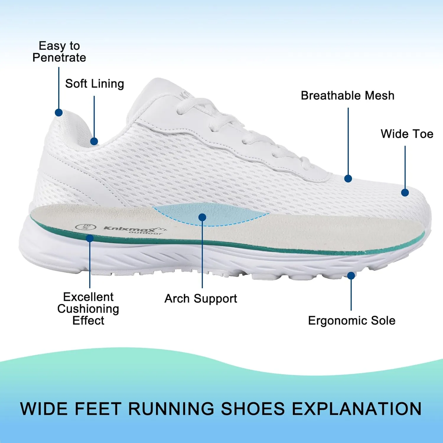 Men’s Wide Shoes for Walking Wide Width Diabetic Shoes Cushioning Road Running Shoes for Flat Feet Arch Fit Heel Pain Relief Black/White