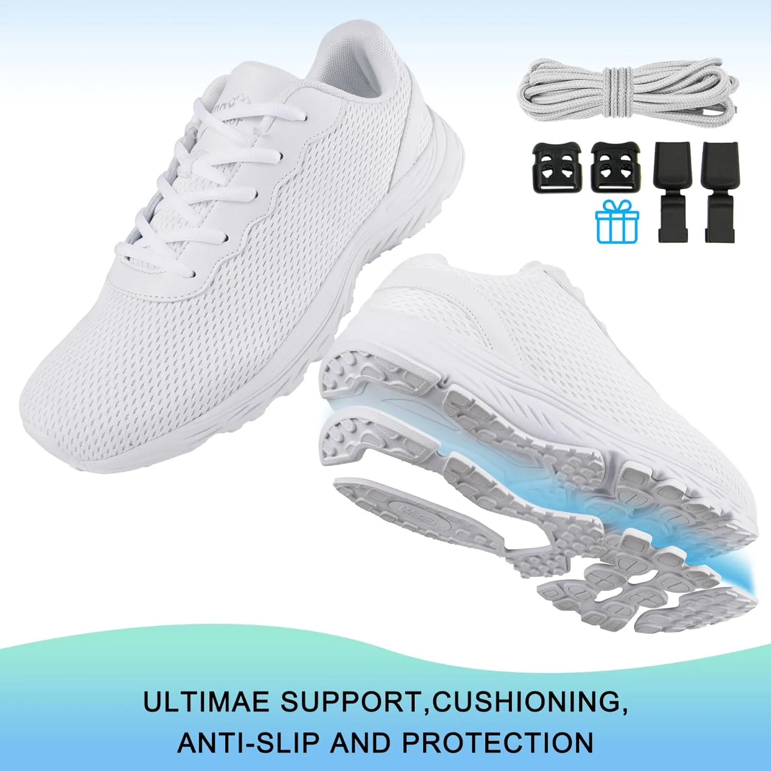 Men’s Wide Shoes for Walking Wide Width Diabetic Shoes Cushioning Road Running Shoes for Flat Feet Arch Fit Heel Pain Relief Black/White