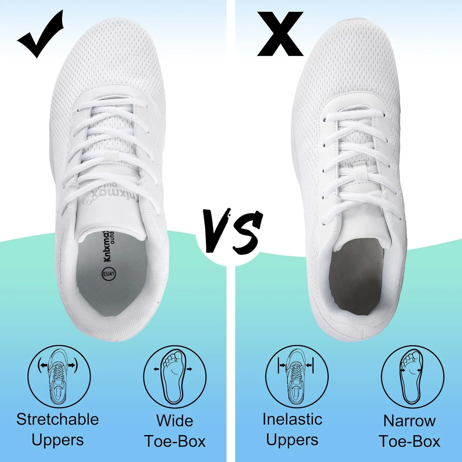 Men’s Wide Shoes for Walking Wide Width Diabetic Shoes Cushioning Road Running Shoes for Flat Feet Arch Fit Heel Pain Relief Black/White
