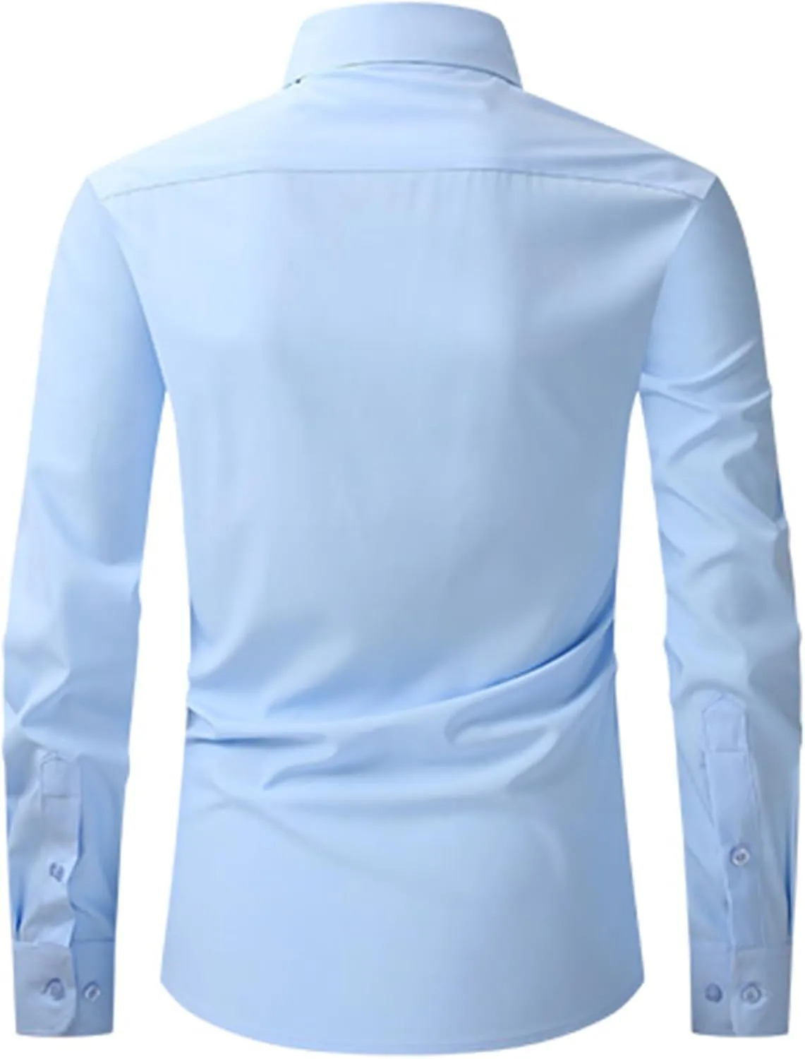 Men's Wrinkle Free Cotton Shirts Long Sleeve Button Down Blouses Stretch Business Casual Shirt Solid Lapel Outfits