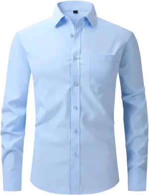 Men's Wrinkle Free Cotton Shirts Long Sleeve Button Down Blouses Stretch Business Casual Shirt Solid Lapel Outfits