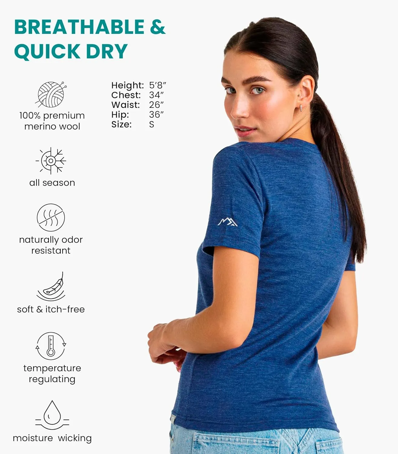 Merino.tech Merino Wool Shirt Women - 100% Merino Wool Base Layer Women Short Sleeve Tee