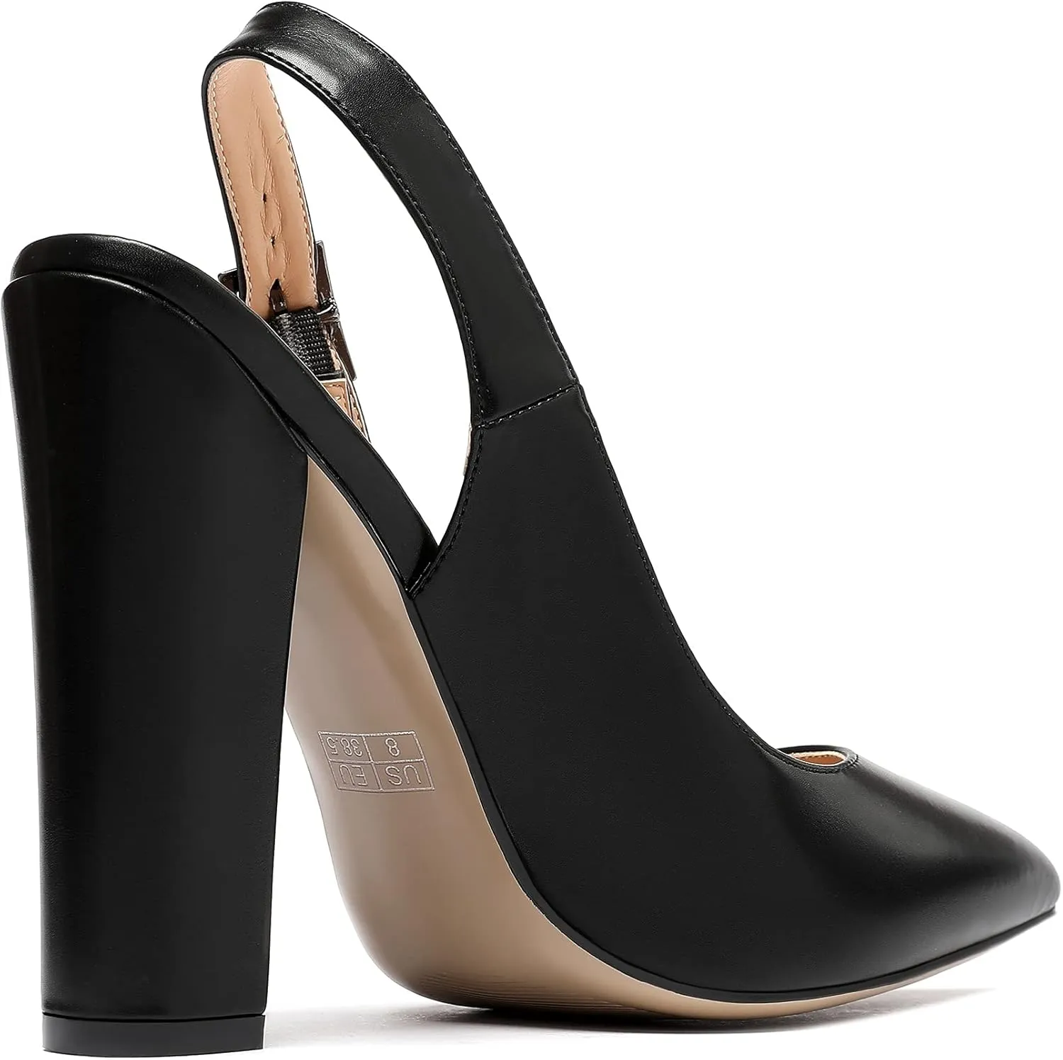 Mettesally Women's Slingback Chunky Block High Heels Pointed Toe Pumps Ankle Strap Party Office Heeled Shoes