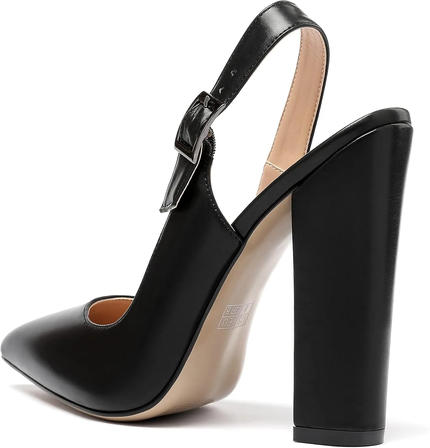 Mettesally Women's Slingback Chunky Block High Heels Pointed Toe Pumps Ankle Strap Party Office Heeled Shoes