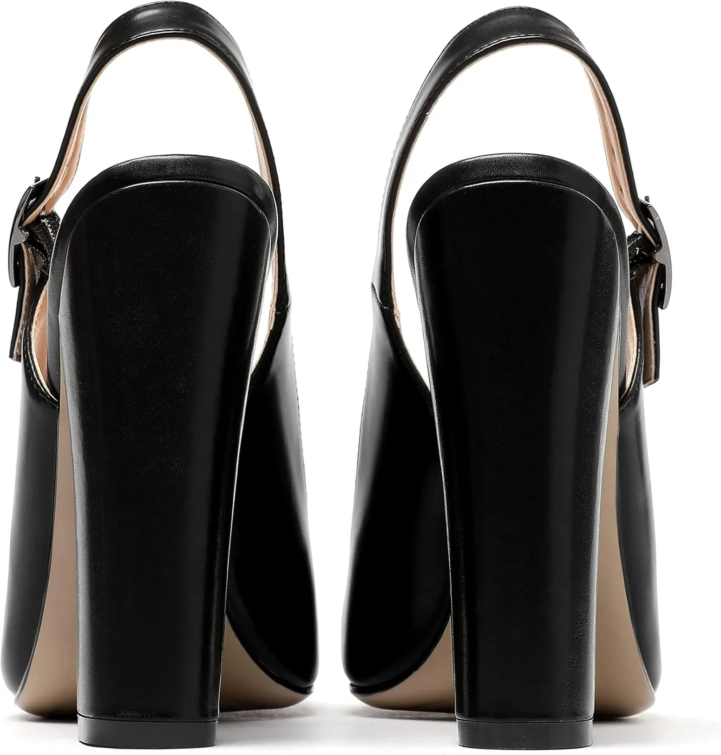 Mettesally Women's Slingback Chunky Block High Heels Pointed Toe Pumps Ankle Strap Party Office Heeled Shoes