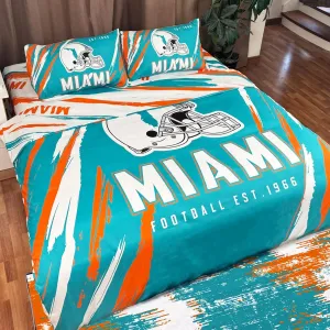Miami Bedding Football Comforter Set Twin 4 Pieces with 1 Duvet Cover Twin Size, 1 Flat Sheet, and 2 Pillowcases Teenage Sports Bedding for Boys Bedroom