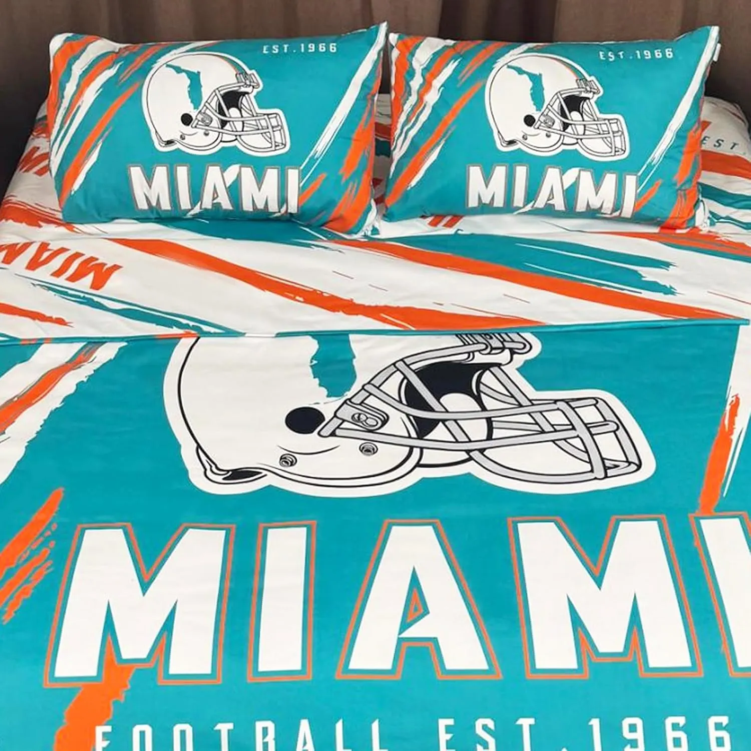 Miami Bedding Football Comforter Set Twin 4 Pieces with 1 Duvet Cover Twin Size, 1 Flat Sheet, and 2 Pillowcases Teenage Sports Bedding for Boys Bedroom