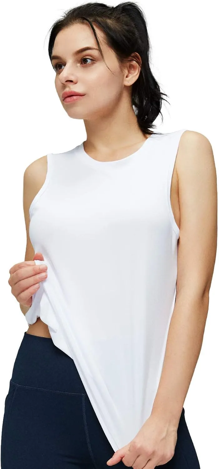 MIER Women's Sleeveless Workout Shirts UPF 50 Sun Protection Running Gym Tank Top Dry Fit Exercise Tennis Muscle Tee