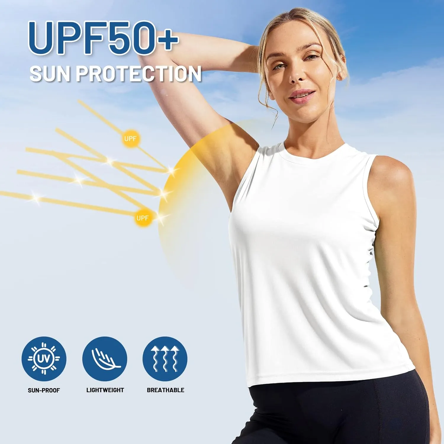 MIER Women's Sleeveless Workout Shirts UPF 50 Sun Protection Running Gym Tank Top Dry Fit Exercise Tennis Muscle Tee