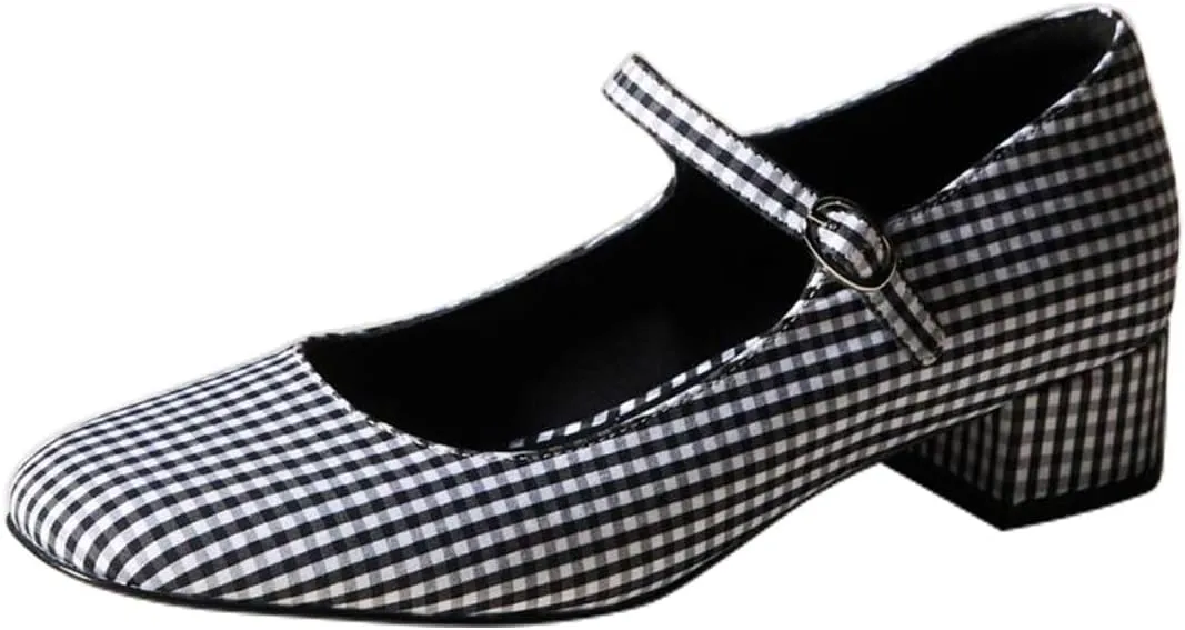 miss left Women's Classic Closed Round Toe Mary Jane Pumps Adjustable Strap Block Low Heel Cute Casual Shoes Size 4-16 US