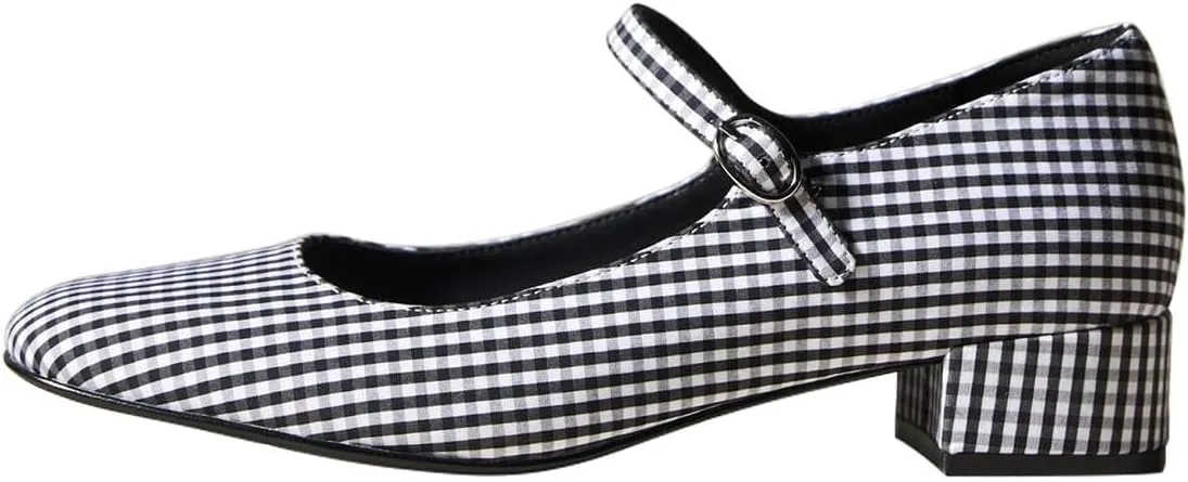 miss left Women's Classic Closed Round Toe Mary Jane Pumps Adjustable Strap Block Low Heel Cute Casual Shoes Size 4-16 US