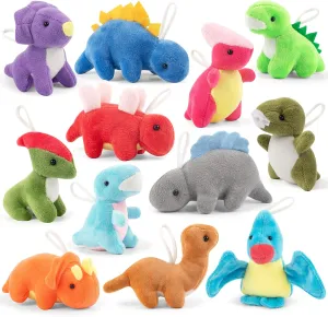 Mocoosy 12 Pack Small Dinosaur Plush Toys, Mini Stuffed Animals Bulk for Kids Dinosaur Party Favors, Soft Dino Playset Keychains, Goodie Bag Stuffers for Toddler Boys Girls Carnival Prizes