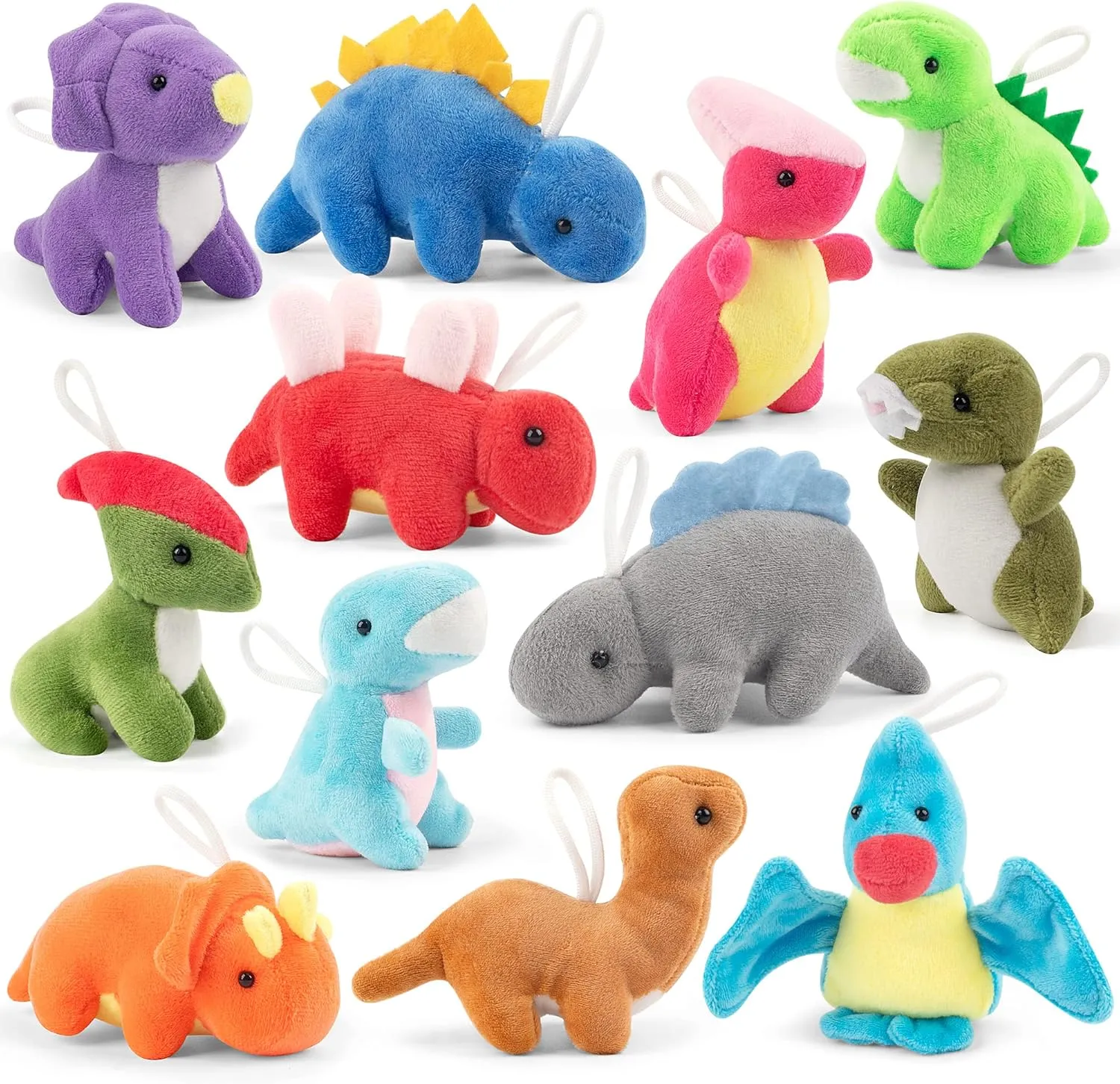 Mocoosy 12 Pack Small Dinosaur Plush Toys, Mini Stuffed Animals Bulk for Kids Dinosaur Party Favors, Soft Dino Playset Keychains, Goodie Bag Stuffers for Toddler Boys Girls Carnival Prizes