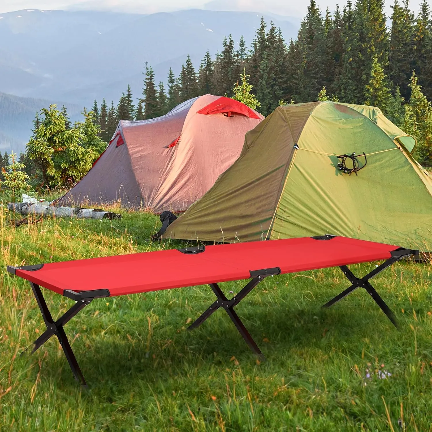 MoNiBloom Folding Camping Cot Portable Fold up Cots with Carry Bag for Sleeping Lounging Office/Home Nap Outdoor Travel, 660lbs (Max Load), Red