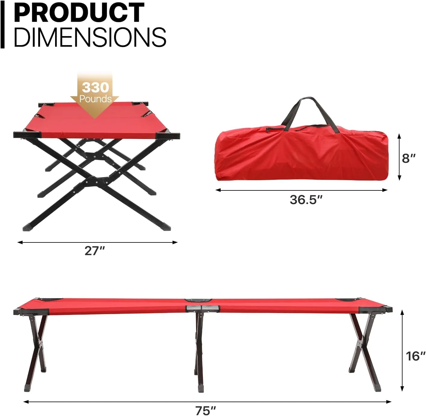 MoNiBloom Folding Camping Cot Portable Fold up Cots with Carry Bag for Sleeping Lounging Office/Home Nap Outdoor Travel, 660lbs (Max Load), Red