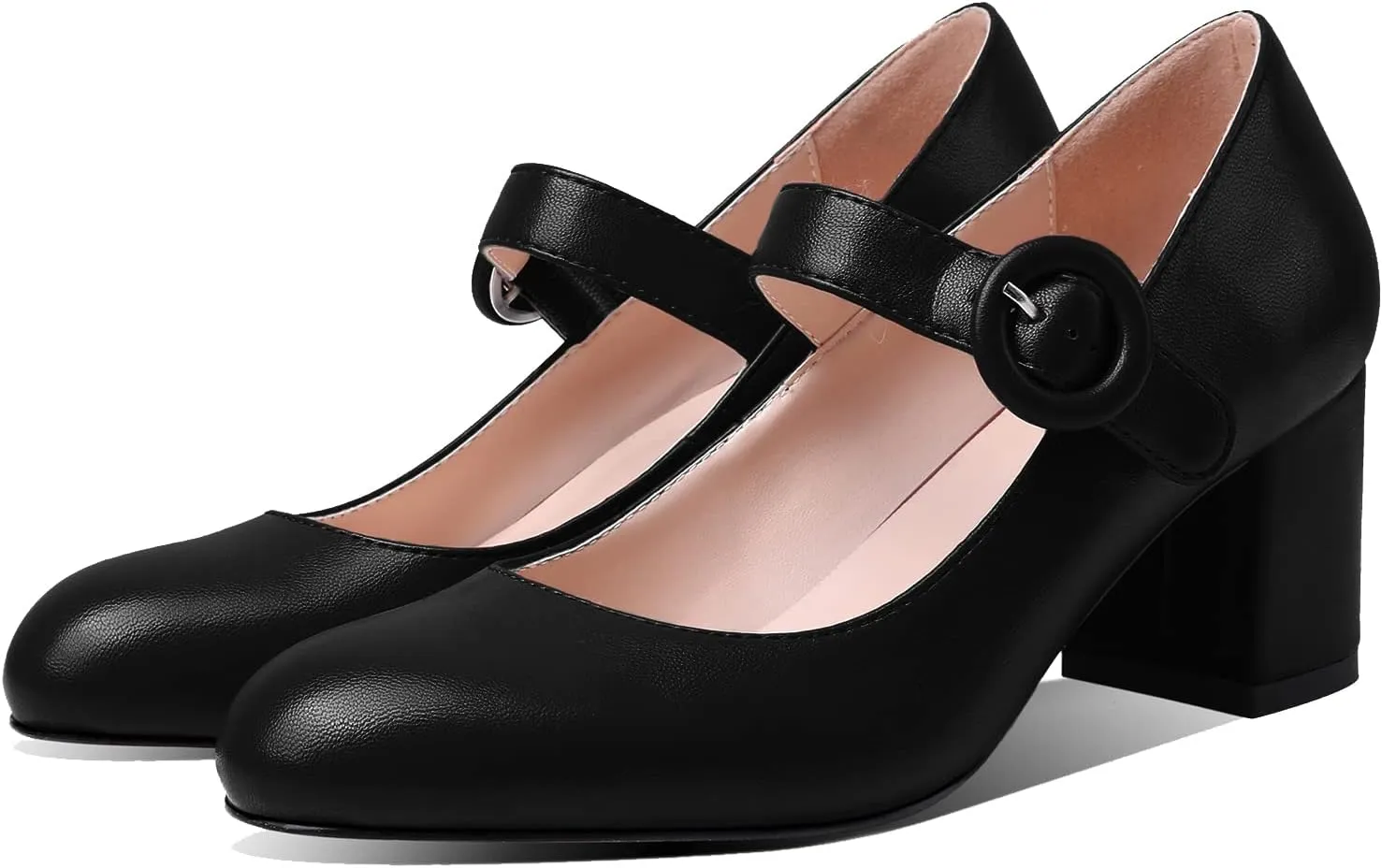MOOMMO Women Classic Mary Jane Heels Pumps Shoes Ankle Strap Closed Round Toe Dress Sandals Chunky Block Heels Comfort Wedding Party Evening Pump Mid Heel Basic Office Work Shoes Elegant 4-11 M US