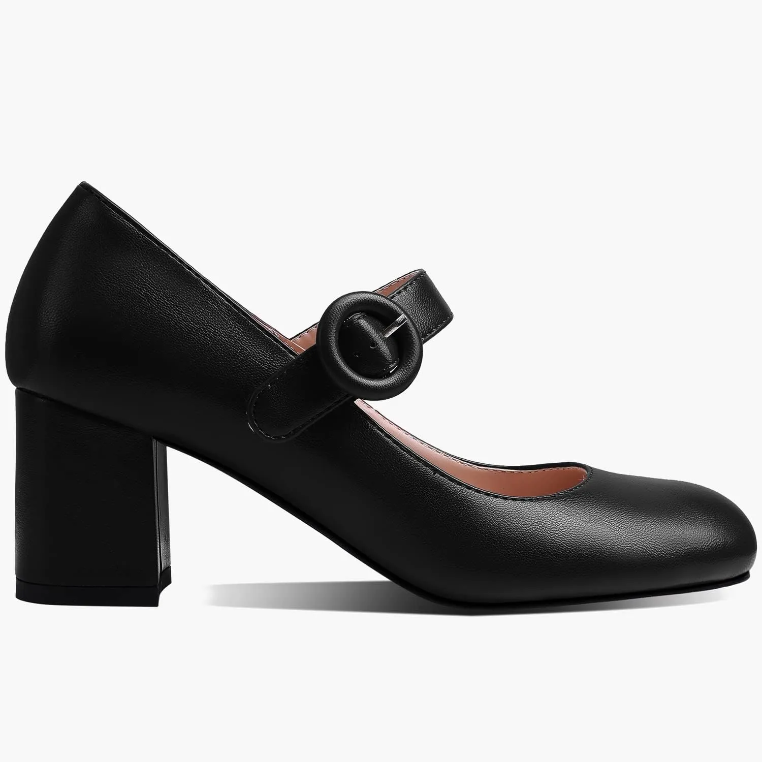 MOOMMO Women Classic Mary Jane Heels Pumps Shoes Ankle Strap Closed Round Toe Dress Sandals Chunky Block Heels Comfort Wedding Party Evening Pump Mid Heel Basic Office Work Shoes Elegant 4-11 M US