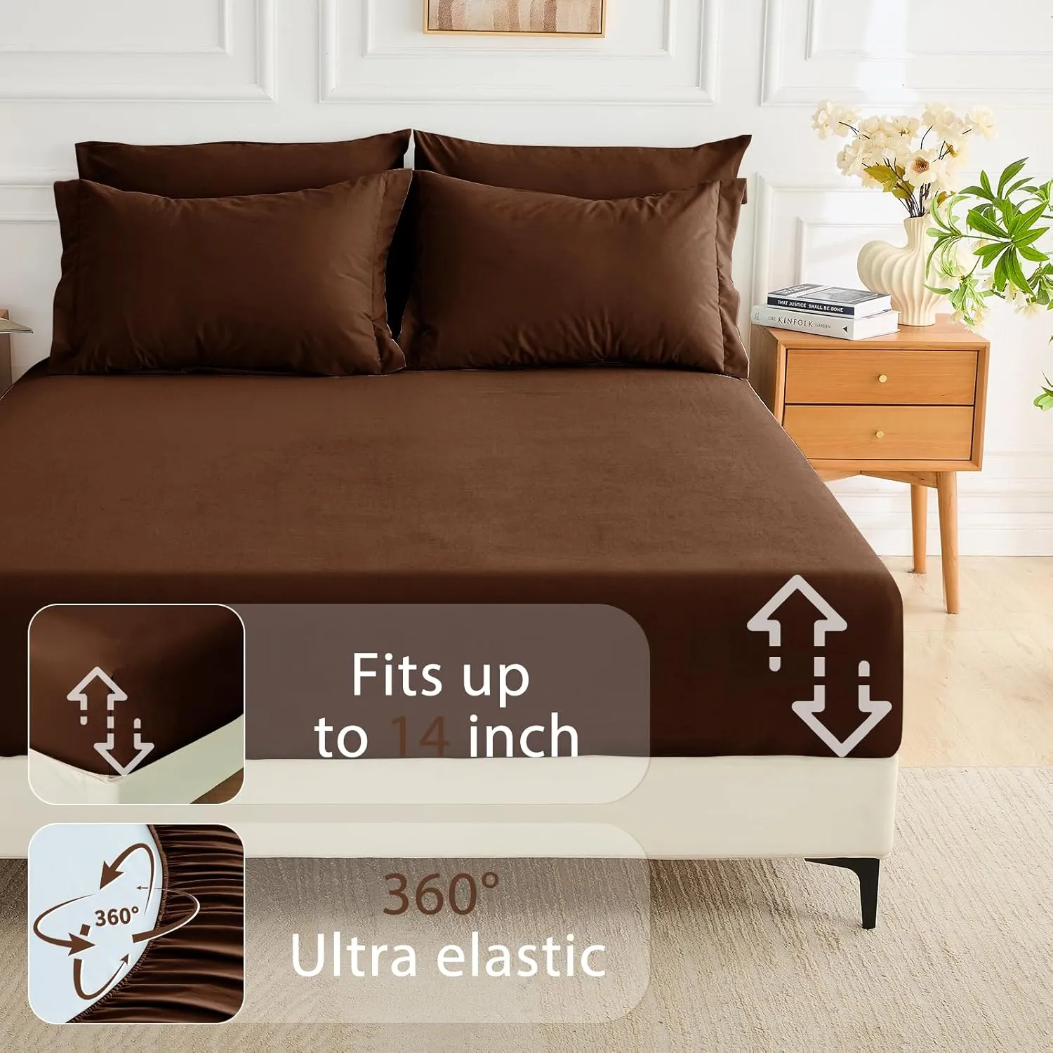 MUXHOMO 7 Pieces Queen Comforter Set, Soft Bed in a Bag Queen Size, All Season Bedding Set with Comforter, Flat Sheet, Fitted Sheet, Pillowcases & Shams, Brown
