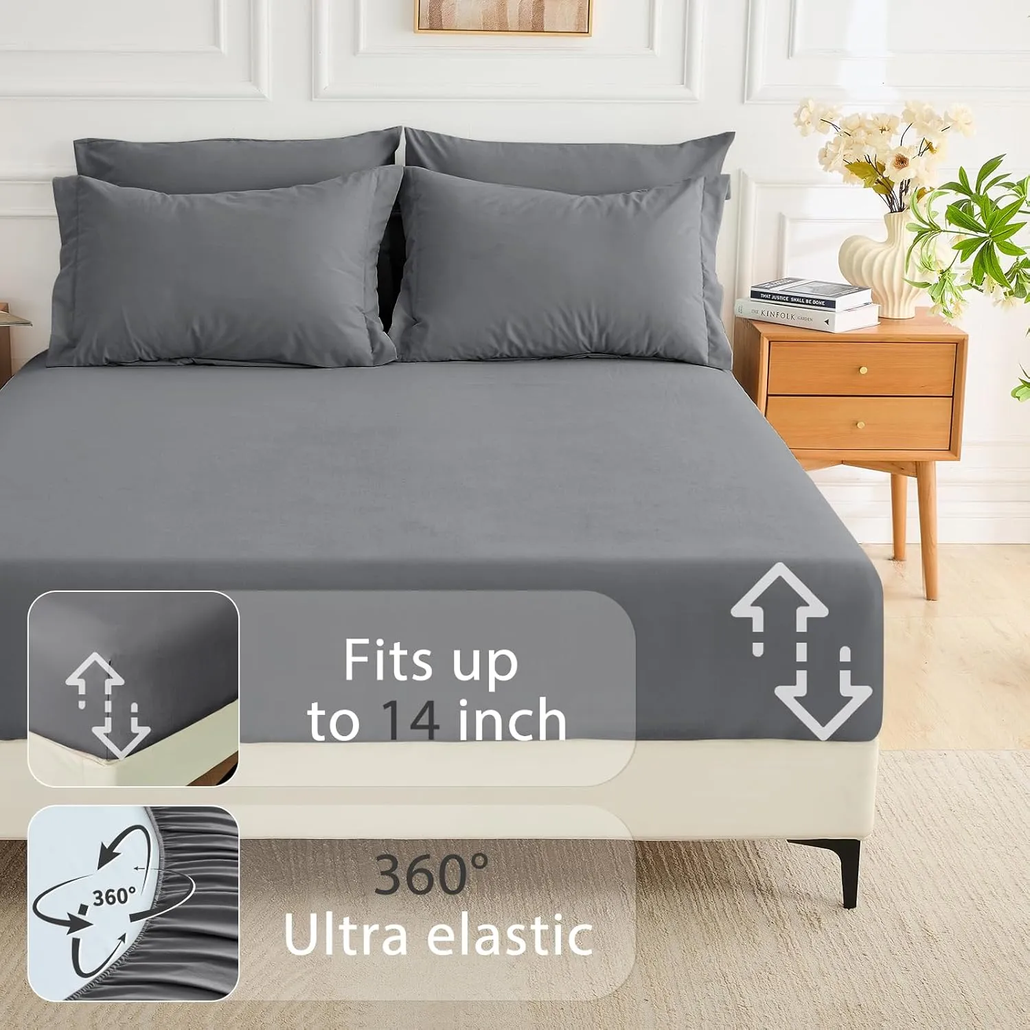 MUXHOMO 7 Pieces Queen Comforter Set, Soft Bed in a Bag Queen Size, All Season Bedding Set with Comforter, Flat Sheet, Fitted Sheet, Pillowcases & Shams, Dark Grey