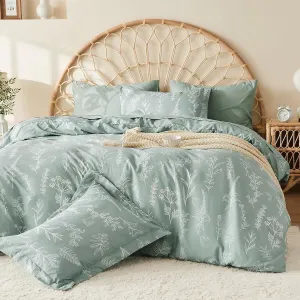 MUXHOMO Bed in a Bag Queen 7 Pieces, Sage Green Queen Comforter Set Reversible Botanical Flowers Design, Ultra Soft & Breathable Bedding Sets with Comforter, Sheets, Pillowcases & Shams