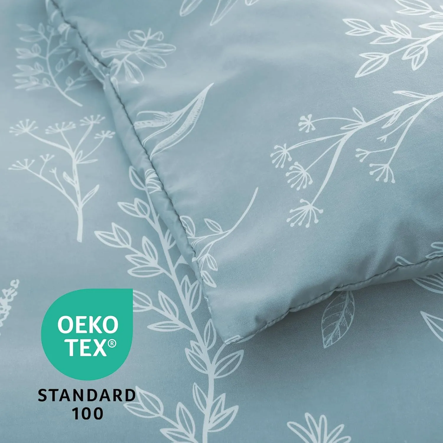MUXHOMO Mineral Blue Full Comforter Set, Elegant Floral Print Bed in a Bag 7 Pieces, Ultra Soft & Breathable Reversible Botanical Pattern Bedding Set with Comforter, Sheets, Pillowcases, and Shams