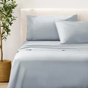 Nate Home by Nate Berkus 200TC 100% Cotton Percale 4-Piece Sheet Set | Crisp, Cool, Breathable Bedding from mDesign - Queen Size - 1 Flat Sheet/1 Fitted Sheet/2 Pillowcases, Heron (Light Blue)