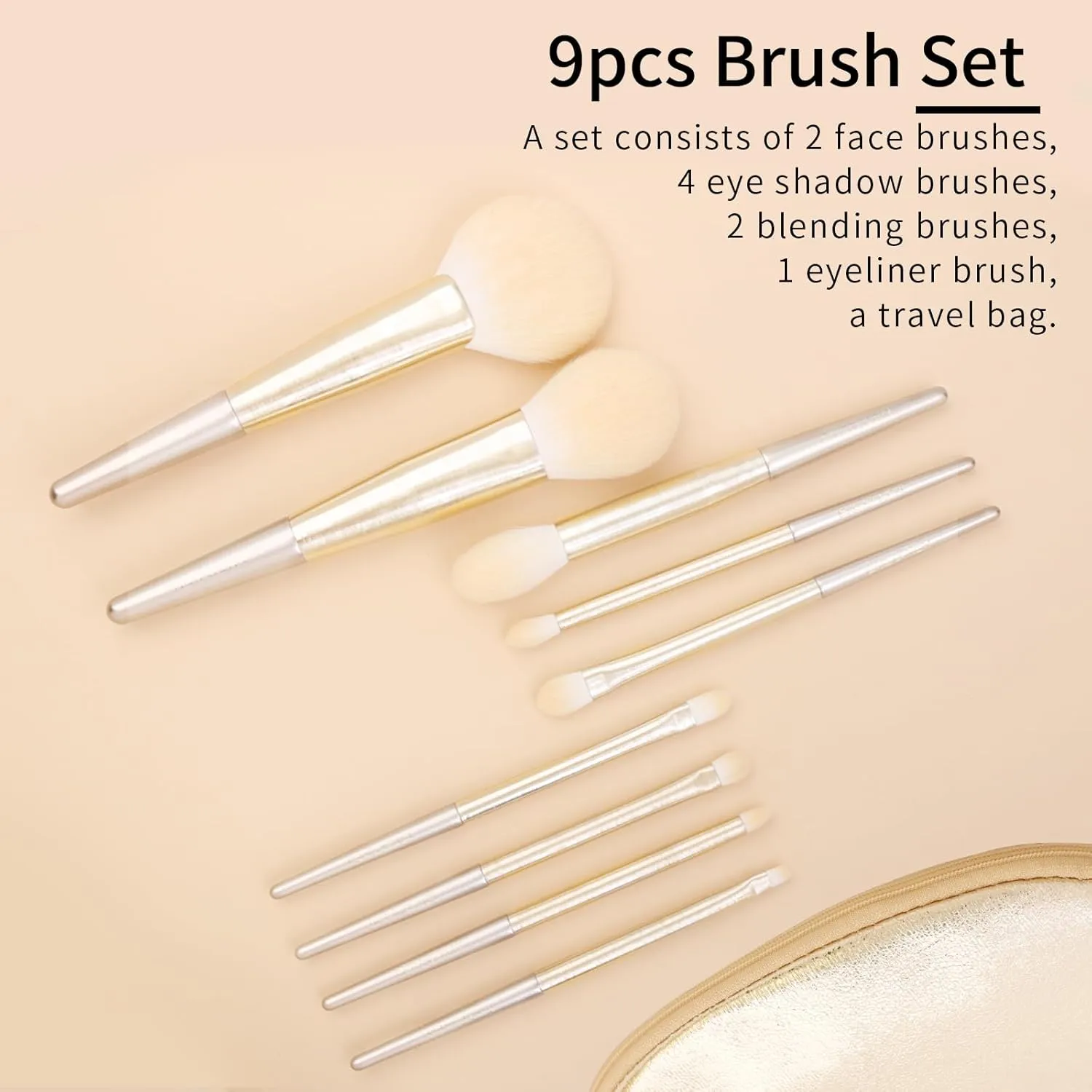 Natural Hair Makeup Brush Set Professional, Fox Hair Makeup Brushes Set with Case by Luxury ENZO KEN, Gold Cosmetic Brushes Makeup Set, Natural Makeup Brushes, Natural Bristle Makeup Brushes.(Cloud)