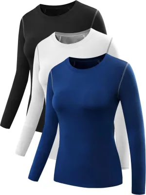 NELEUS Women's 3 Pack Athletic Compression Long Sleeve T Shirt Dry Fit