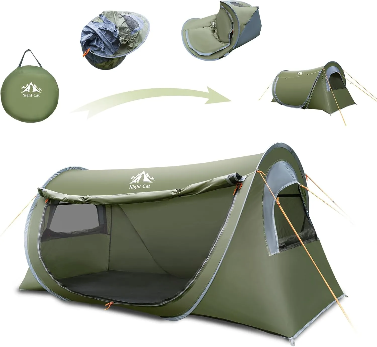 Night Cat Pop-up Camping Tent: 1 Person Tent Waterproof Instant Easy Setup Tunnel Tent