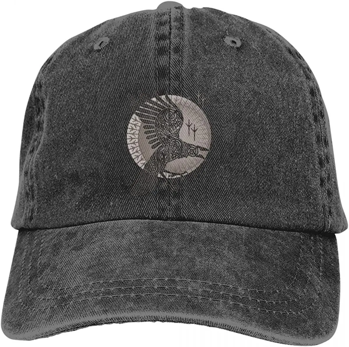 NOFAUS Odin Raven Cowgirl Hat Men Baseball Cap Vintage Adjustable Dad Hat Breathable Denim Hat for Running Sun Protection