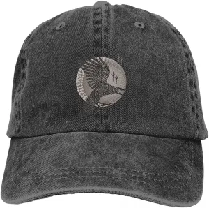 NOFAUS Odin Raven Cowgirl Hat Men Baseball Cap Vintage Adjustable Dad Hat Breathable Denim Hat for Running Sun Protection