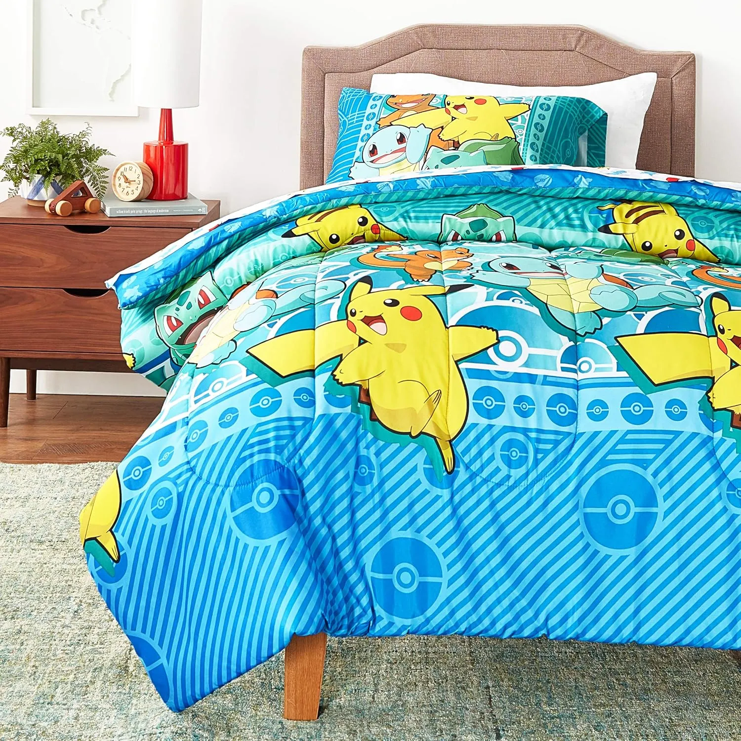 Northwest Twin Bed in a Bag Set – Pokémon First Starters Design – 5-Piece Bedding Set with Comforter, Fitted Sheet, Flat Sheet, Pillowcase, Sham