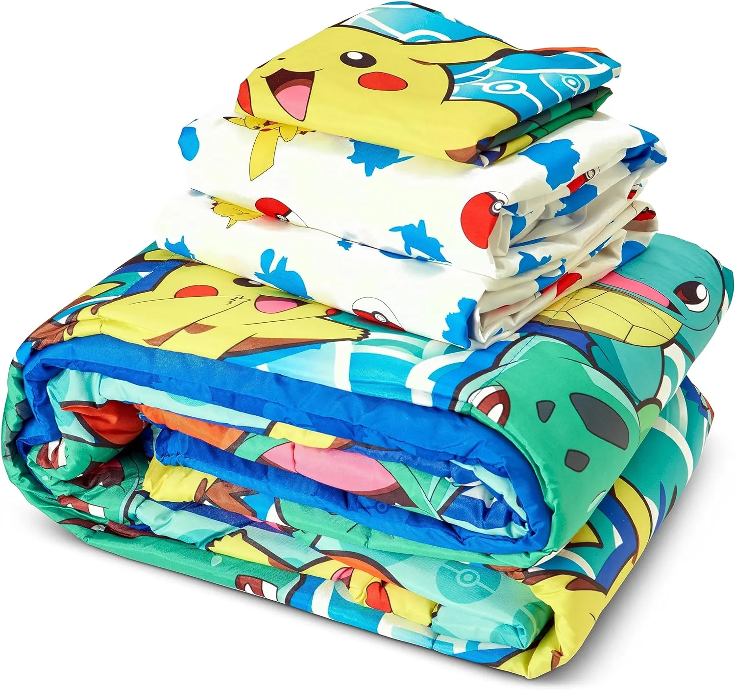 Northwest Twin Bed in a Bag Set – Pokémon First Starters Design – 5-Piece Bedding Set with Comforter, Fitted Sheet, Flat Sheet, Pillowcase, Sham