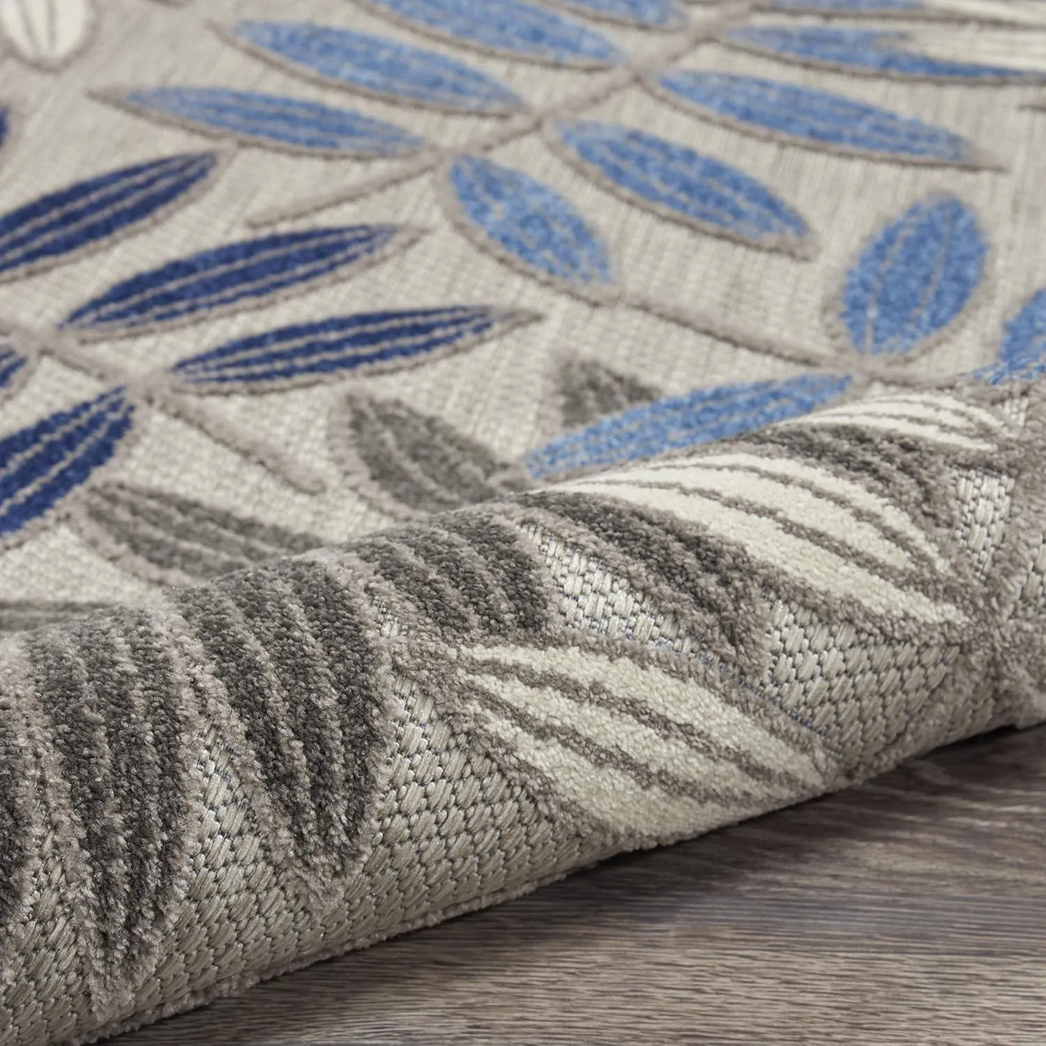 Nourison Aloha Indoor/Outdoor Grey/Blue 2'3" x 8' Area Rug, Easy Cleaning, Non Shedding, Bed Room, Living Room, Dining Room, Backyard, Deck, Patio (2x8)