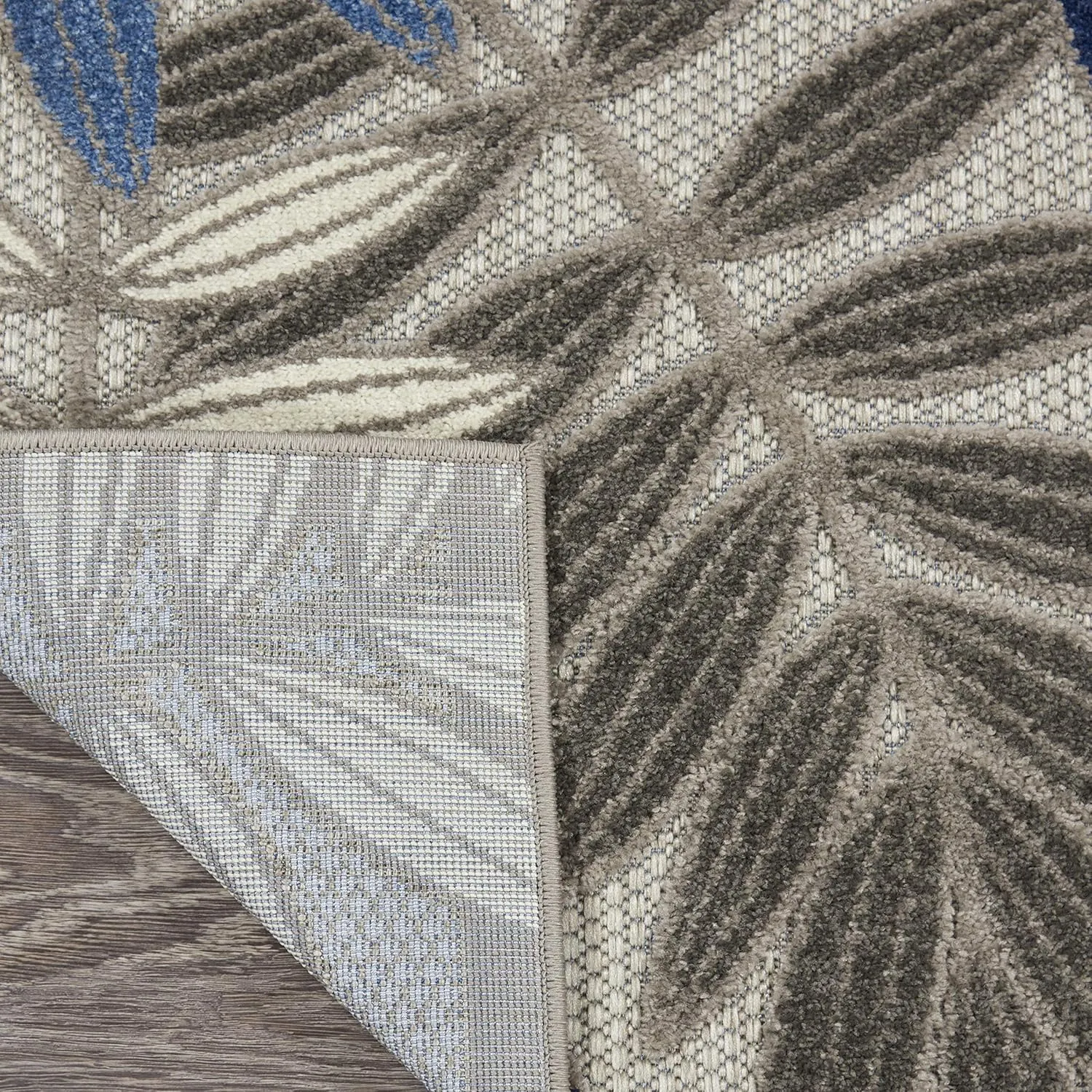 Nourison Aloha Indoor/Outdoor Grey/Blue 2'3" x 8' Area Rug, Easy Cleaning, Non Shedding, Bed Room, Living Room, Dining Room, Backyard, Deck, Patio (2x8)