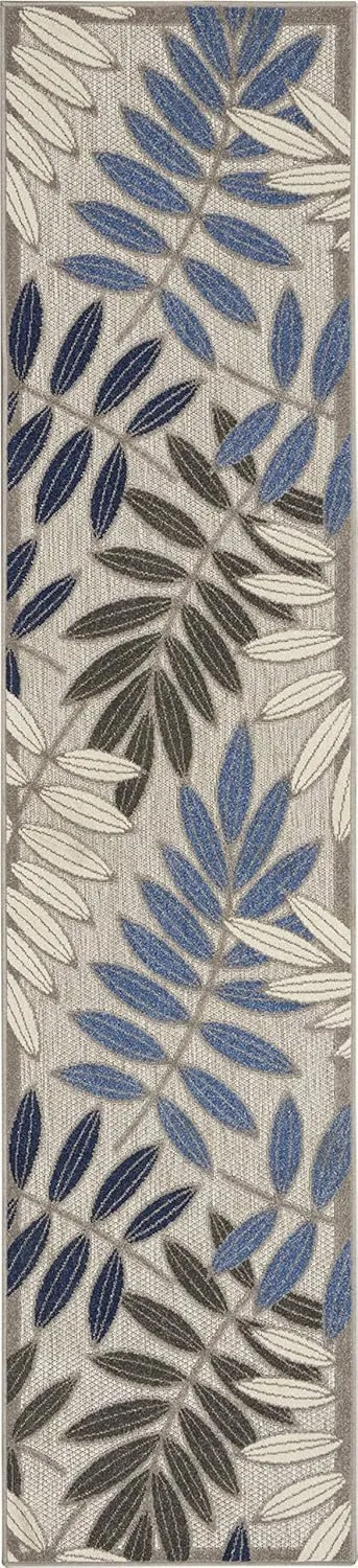 Nourison Aloha Indoor/Outdoor Grey/Blue 2'3" x 8' Area Rug, Easy Cleaning, Non Shedding, Bed Room, Living Room, Dining Room, Backyard, Deck, Patio (2x8)