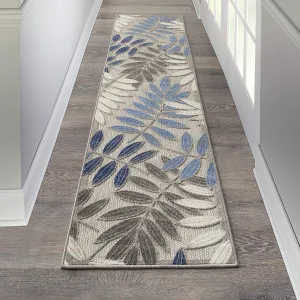 Nourison Aloha Indoor/Outdoor Grey/Blue 2'3" x 8' Area Rug, Easy Cleaning, Non Shedding, Bed Room, Living Room, Dining Room, Backyard, Deck, Patio (2x8)