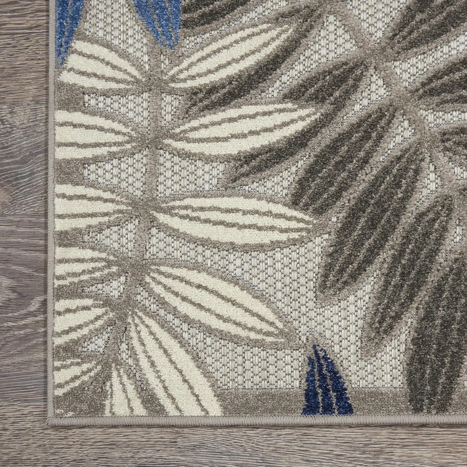 Nourison Aloha Indoor/Outdoor Grey/Blue 2'3" x 8' Area Rug, Easy Cleaning, Non Shedding, Bed Room, Living Room, Dining Room, Backyard, Deck, Patio (2x8)